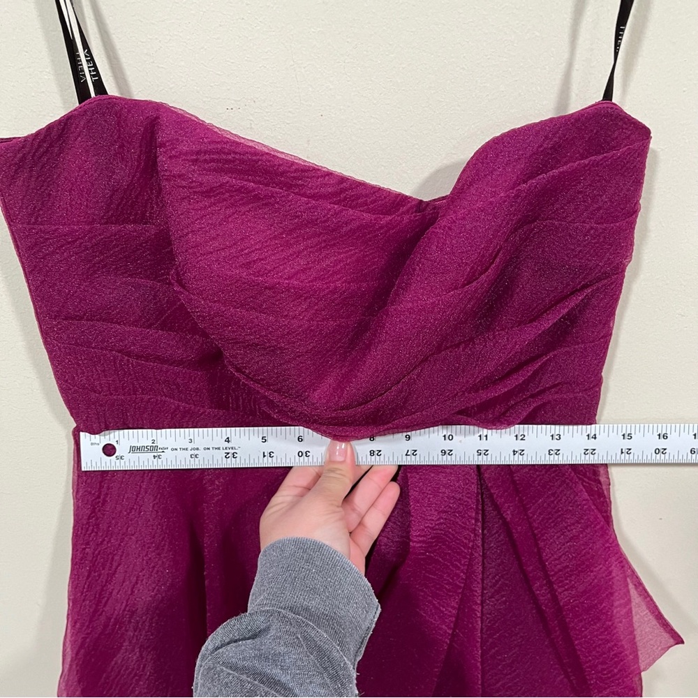 Theia Strapless Ruffled Evening Gown in Magenta - Picture 6 of 13